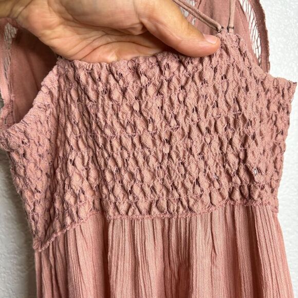 Free People One Movement Rose Pink Adella Lace Ruffle Tiered Slip Dress SMall - Picture 8 of 13